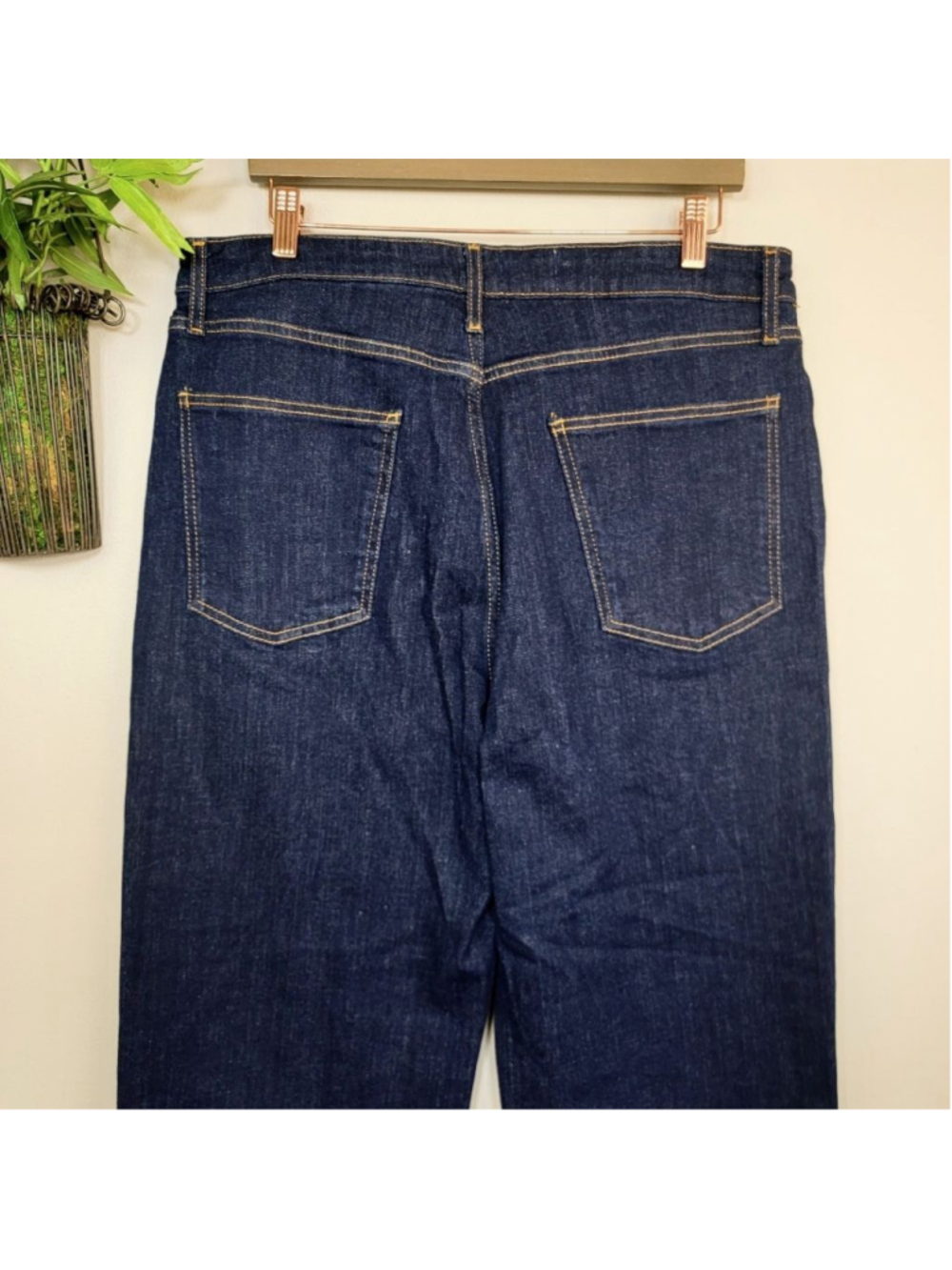 Pilcro 32 Scotty Wide Straight Leg Jeans Dark Rinse Wash High Cuff Tall Raw Hem - Picture 7 of 10